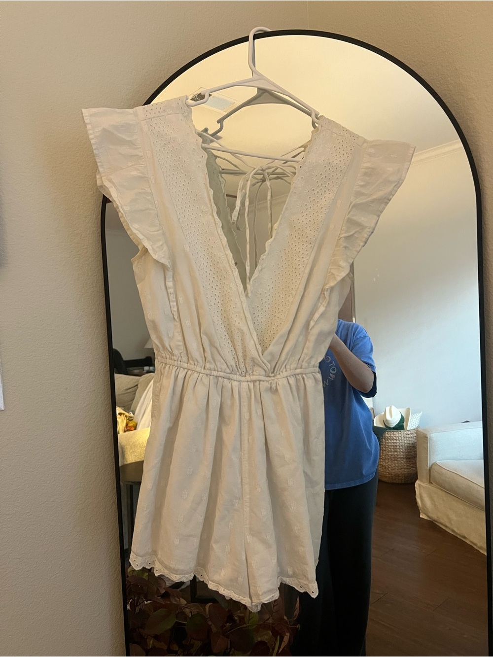 Abercrombie & Fitch White Eyelet V-Neck Romper